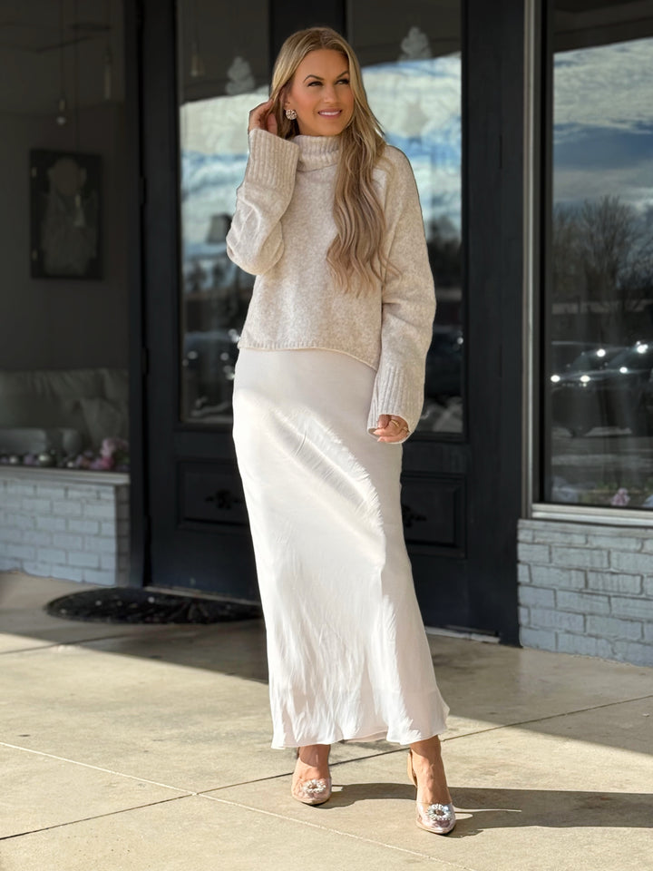 Europa Luxe Sheen Midi Skirt - Sea Salt(final sale)