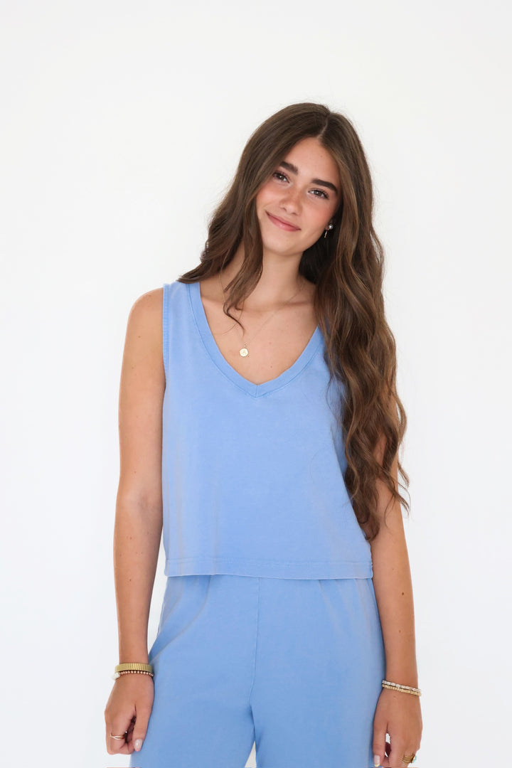Sloane V-neck Top- Bay Blue(final sale)
