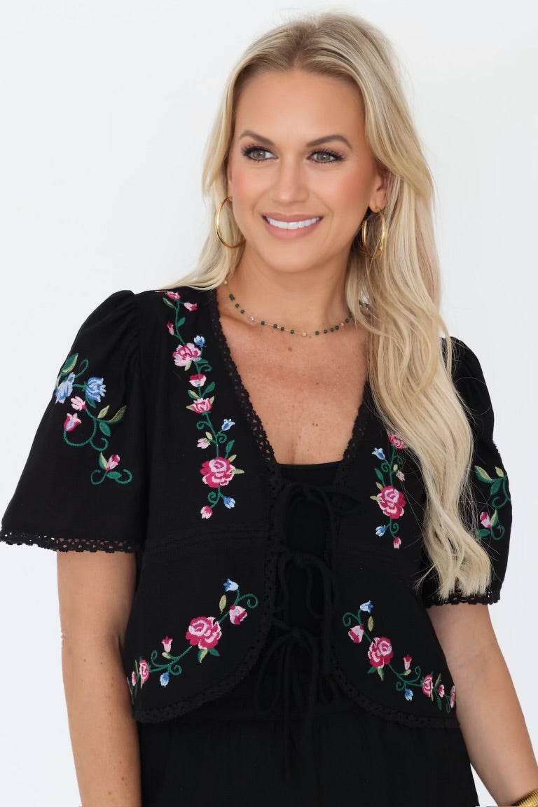 Dolly Embroidered Top - Black (Final Sale)