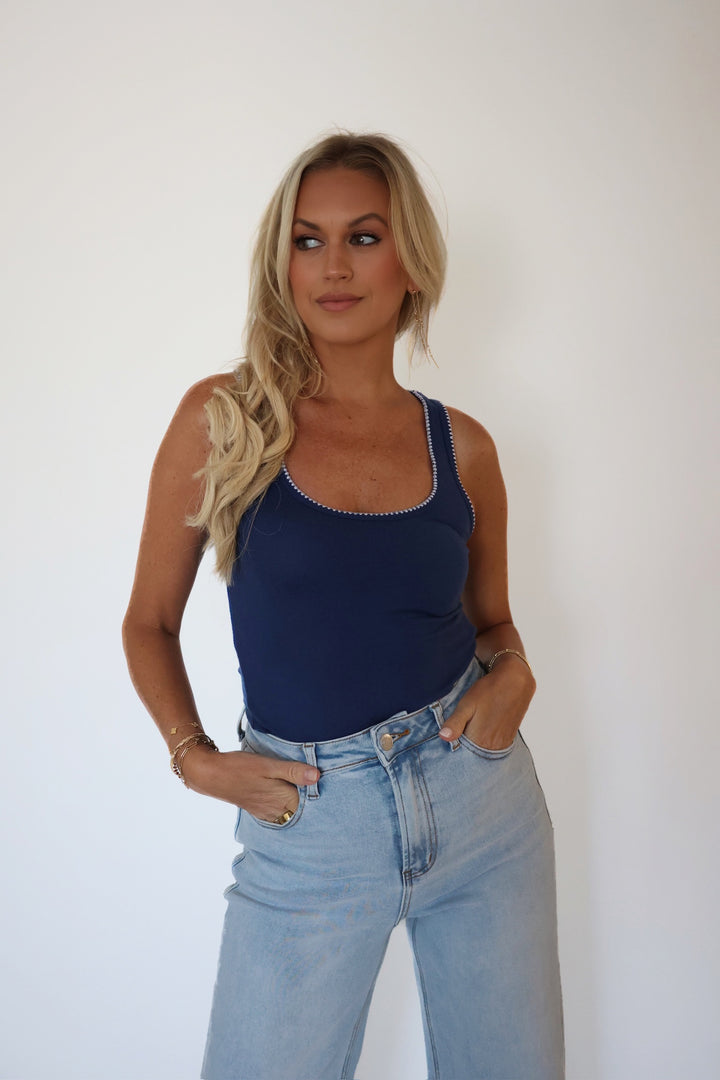 Casa Whipstitch Tank- Yacht Blue