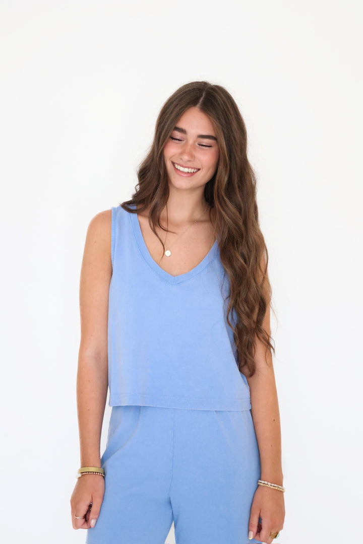Sloane V-neck Top- Bay Blue(final sale)