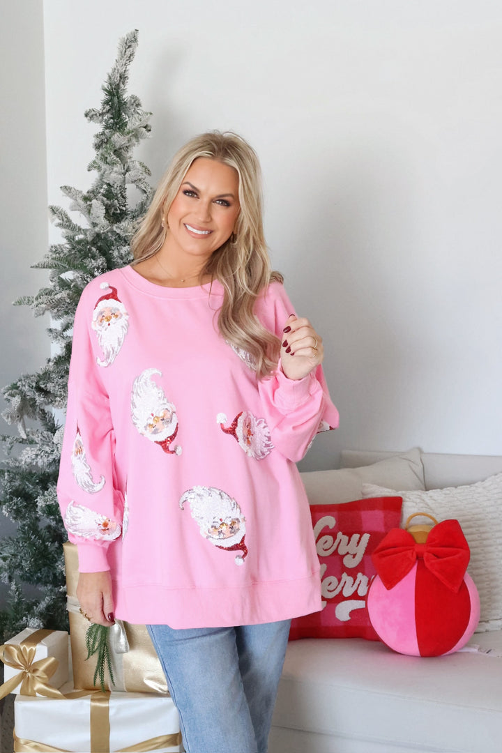 Light Up Santa Sweatshirt - Pink