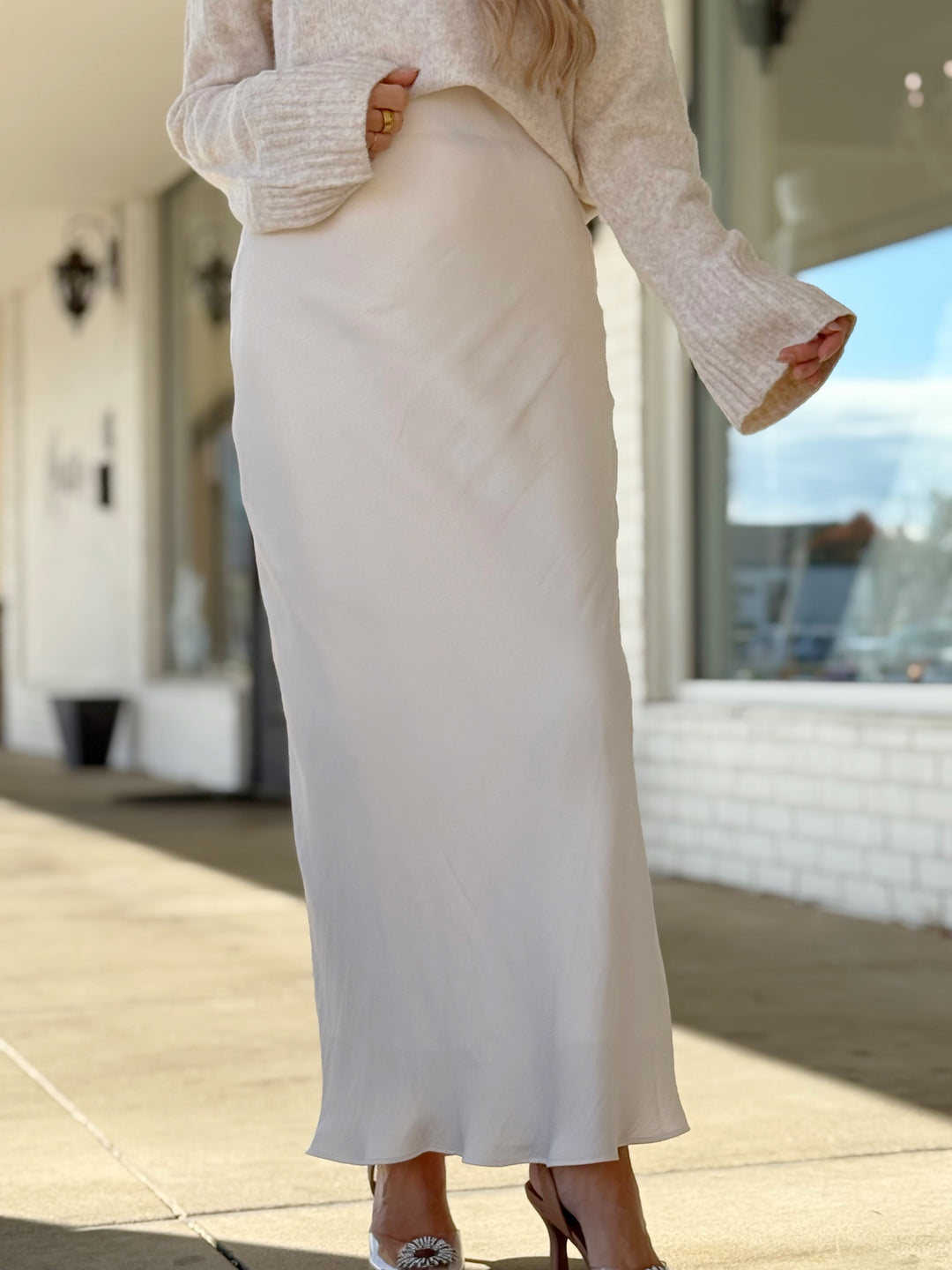Europa Luxe Sheen Midi Skirt - Sea Salt(final sale)