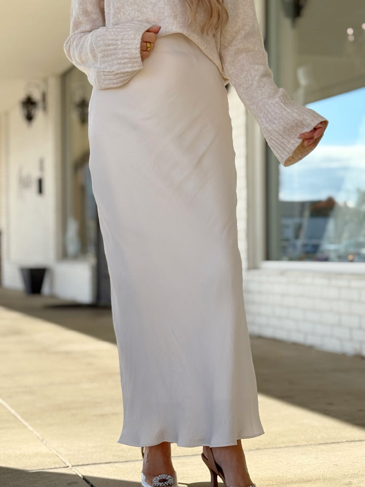Europa Luxe Sheen Midi Skirt - Sea Salt(final sale)