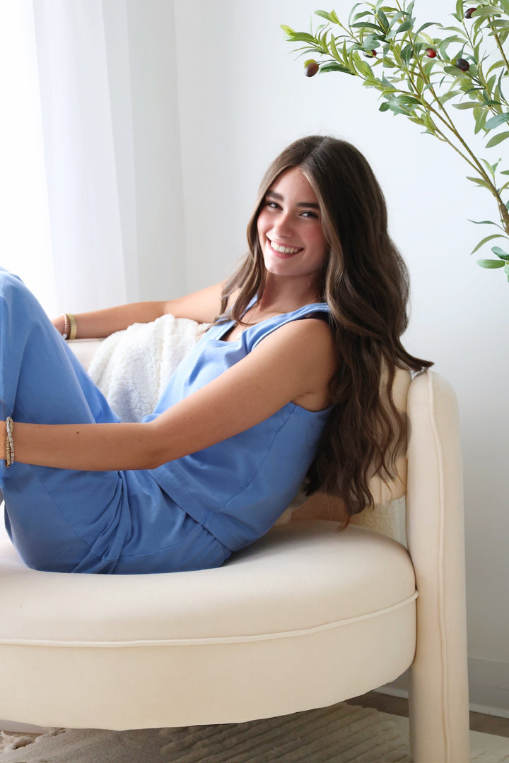 Sloane V-neck Top- Bay Blue(final sale)