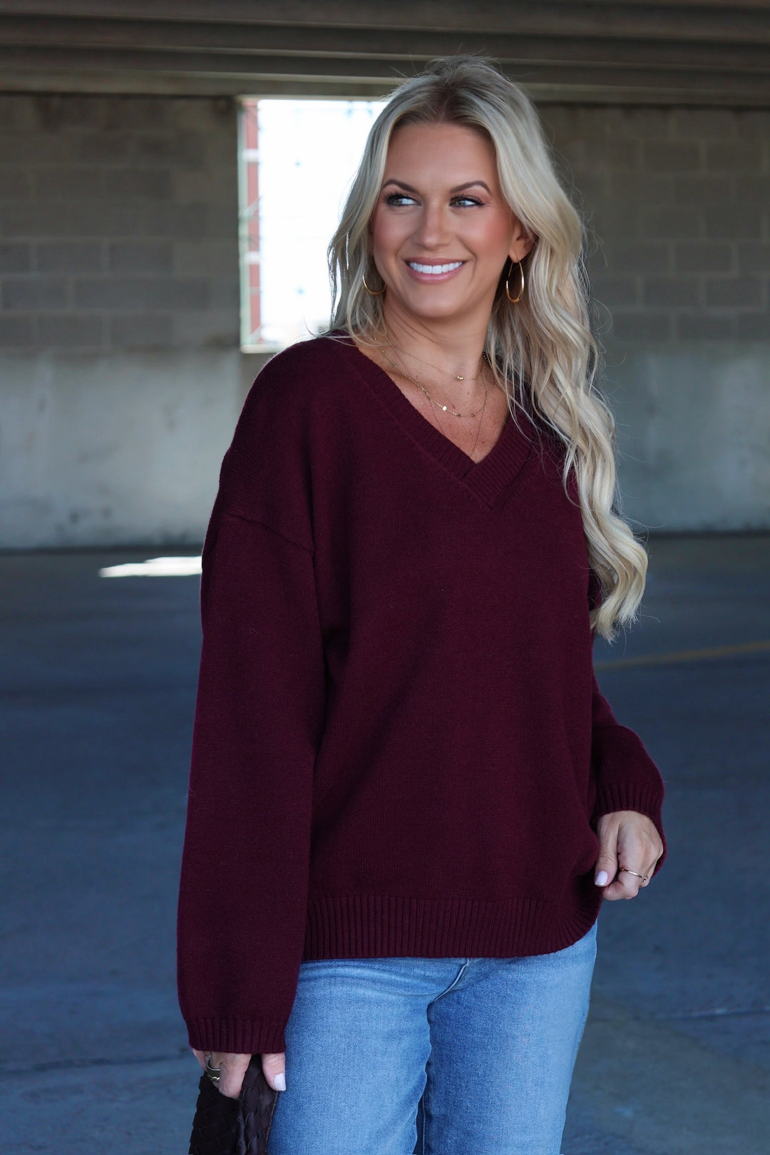 Erin V-Neck Sweater - Maroon(final sale)