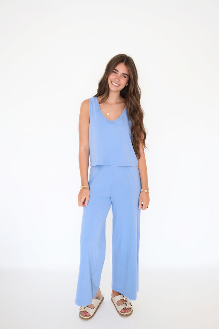 Sloane V-neck Top- Bay Blue(final sale)