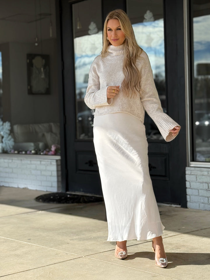 Europa Luxe Sheen Midi Skirt - Sea Salt(final sale)