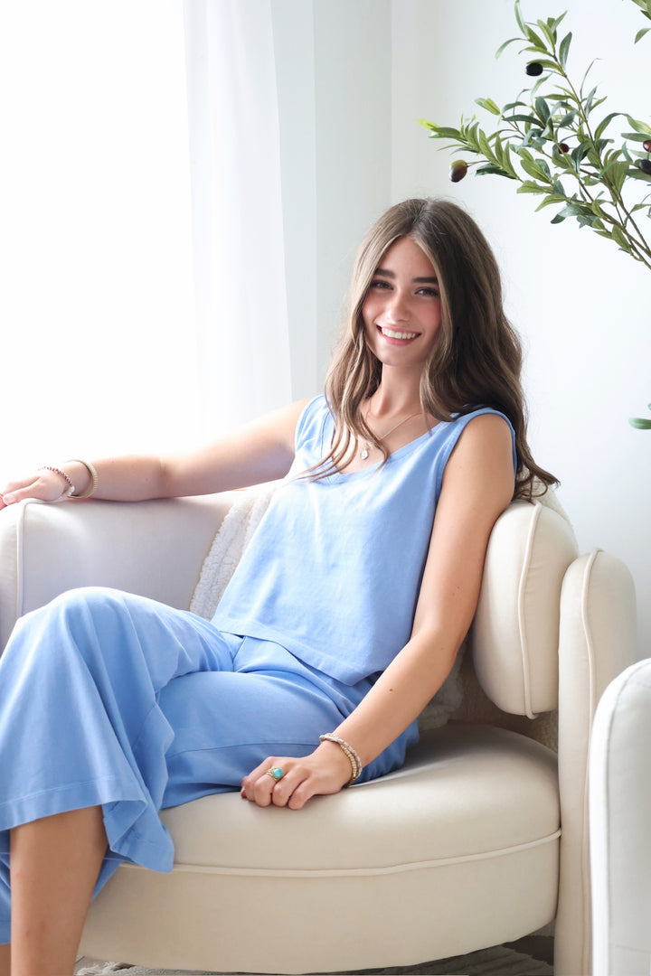 Sloane V-neck Top- Bay Blue(final sale)