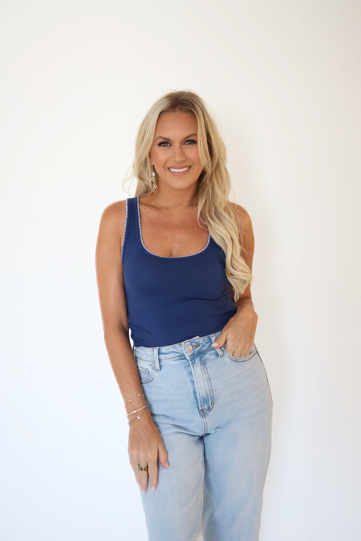 Casa Whipstitch Tank- Yacht Blue