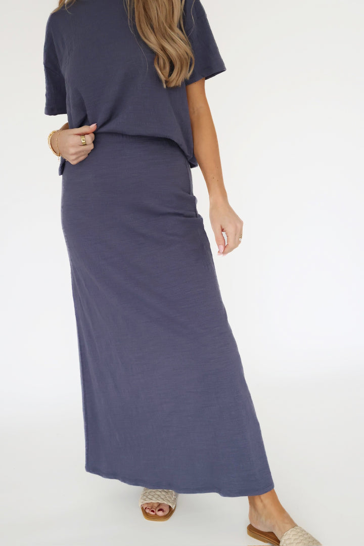 Delavine Textured Midi Skirt - Worn Blue-(FINAL SALE)