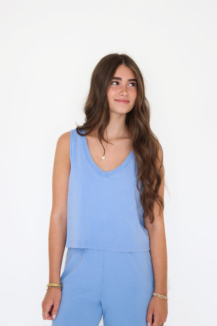Sloane V-neck Top- Bay Blue(final sale)