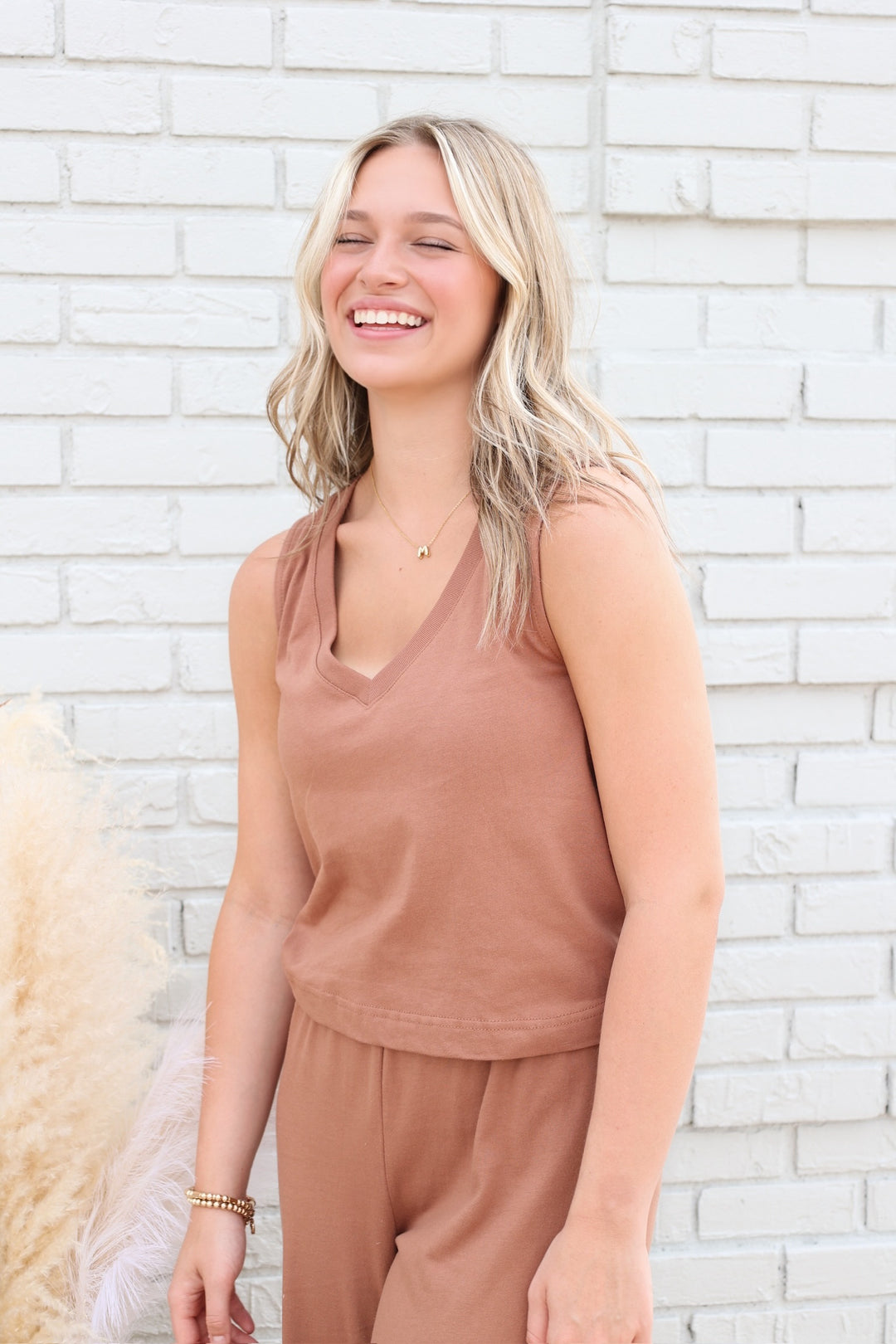 Sloane V-Neck Tank - Teakwood