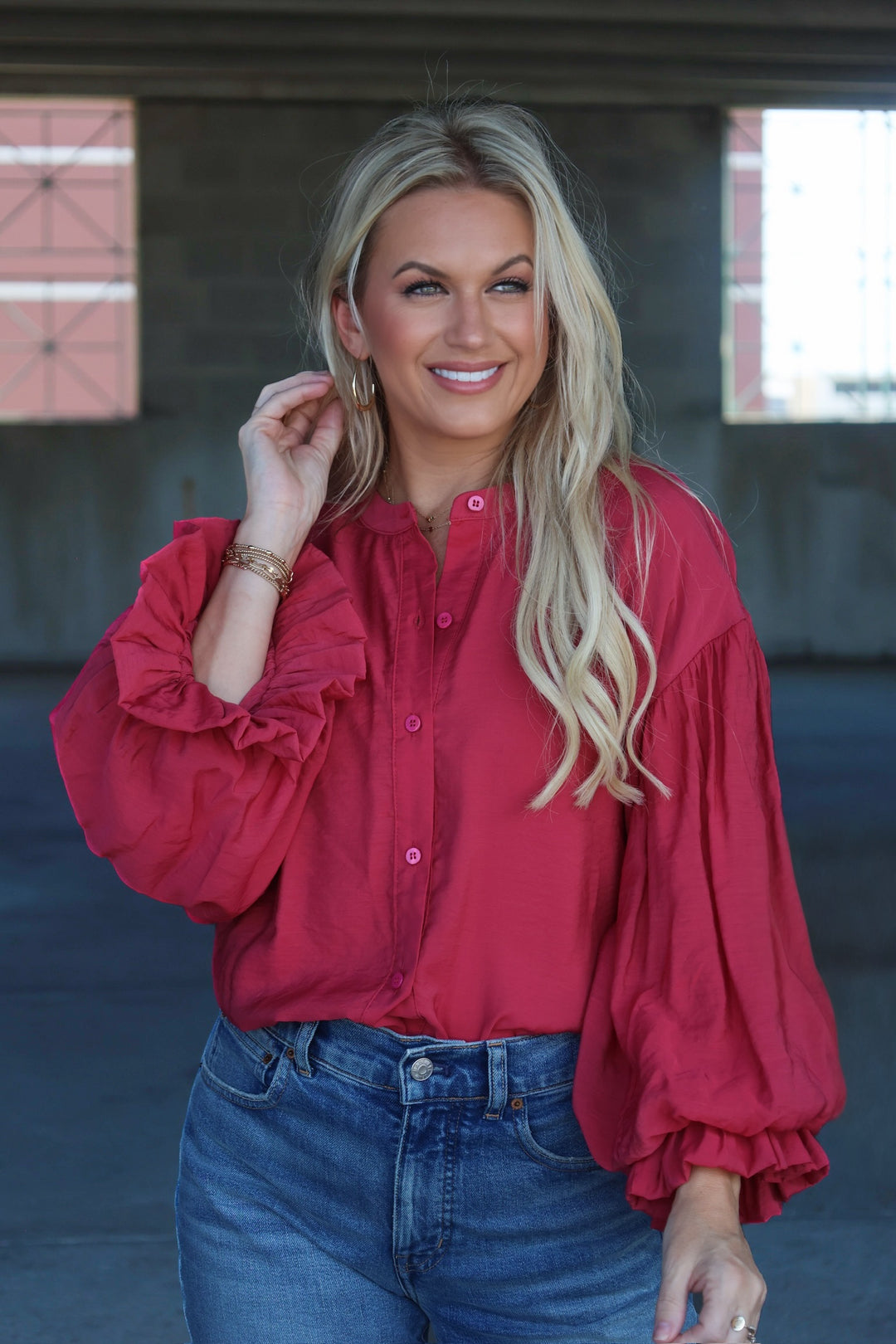 Nicely Done Blouse- Wine Berry