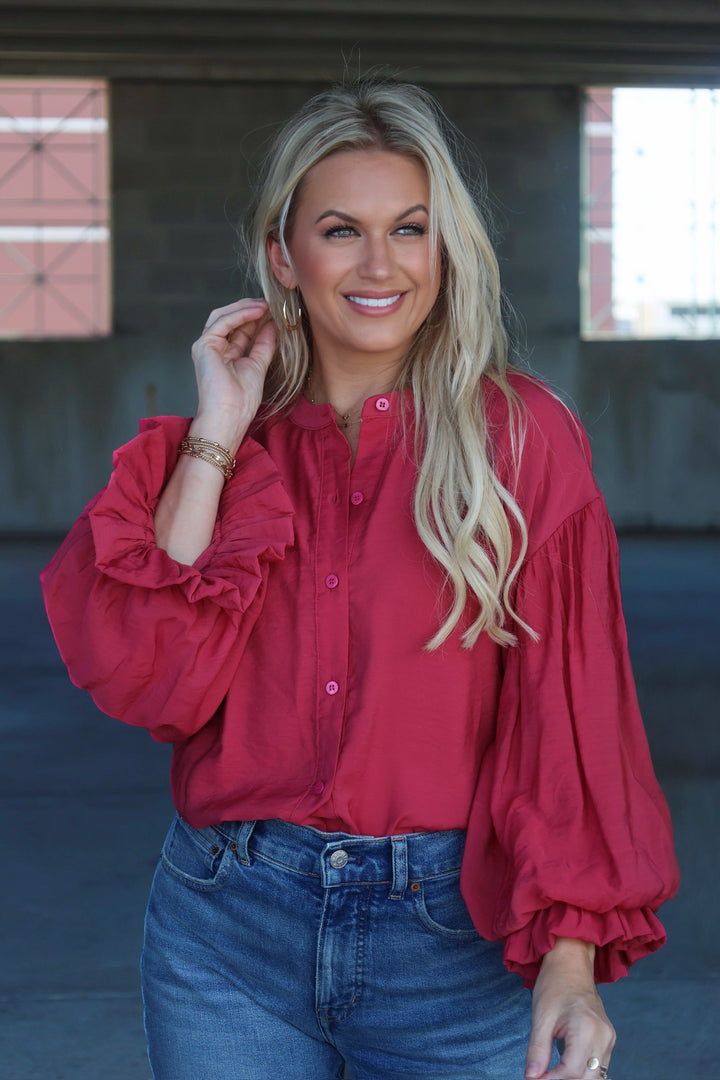 Nicely Done Blouse- Wine Berry