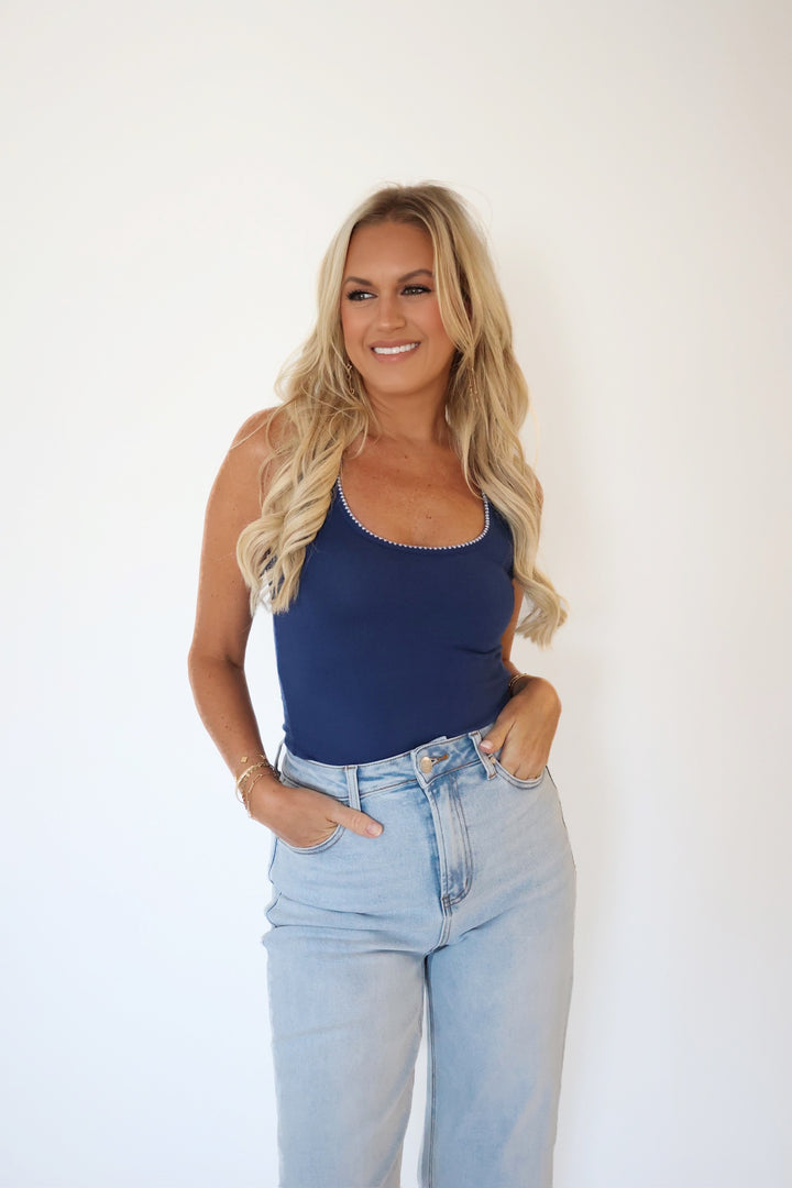 Casa Whipstitch Tank- Yacht Blue