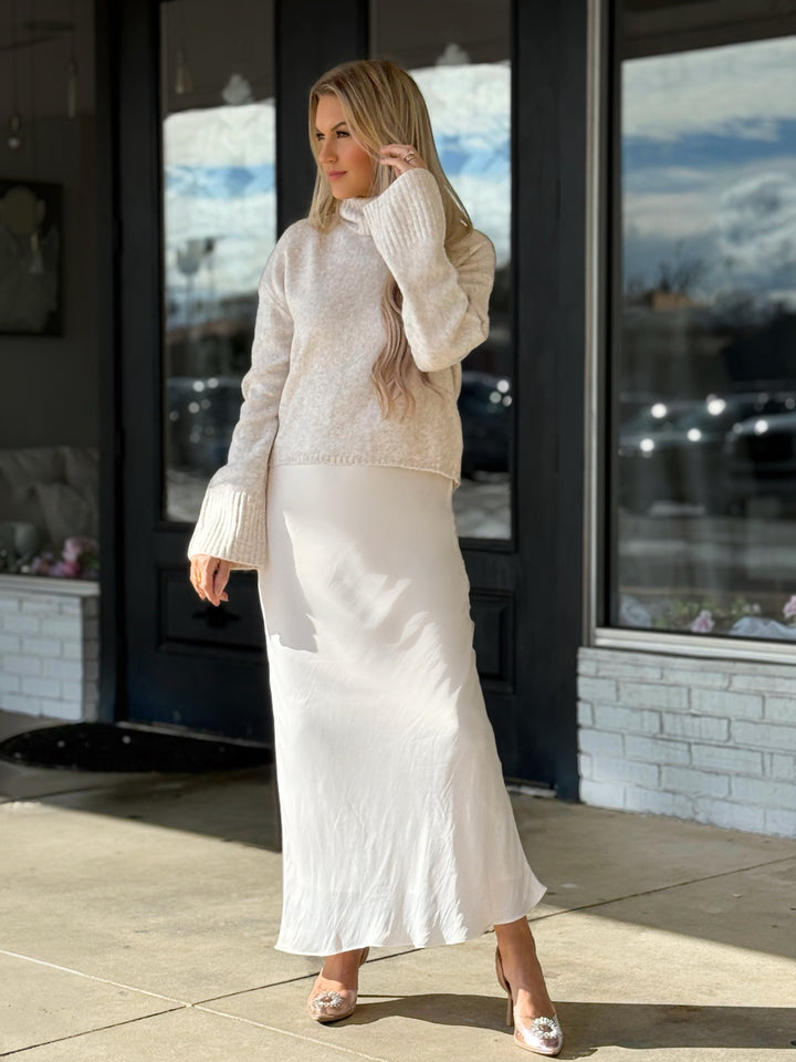Europa Luxe Sheen Midi Skirt - Sea Salt(final sale)