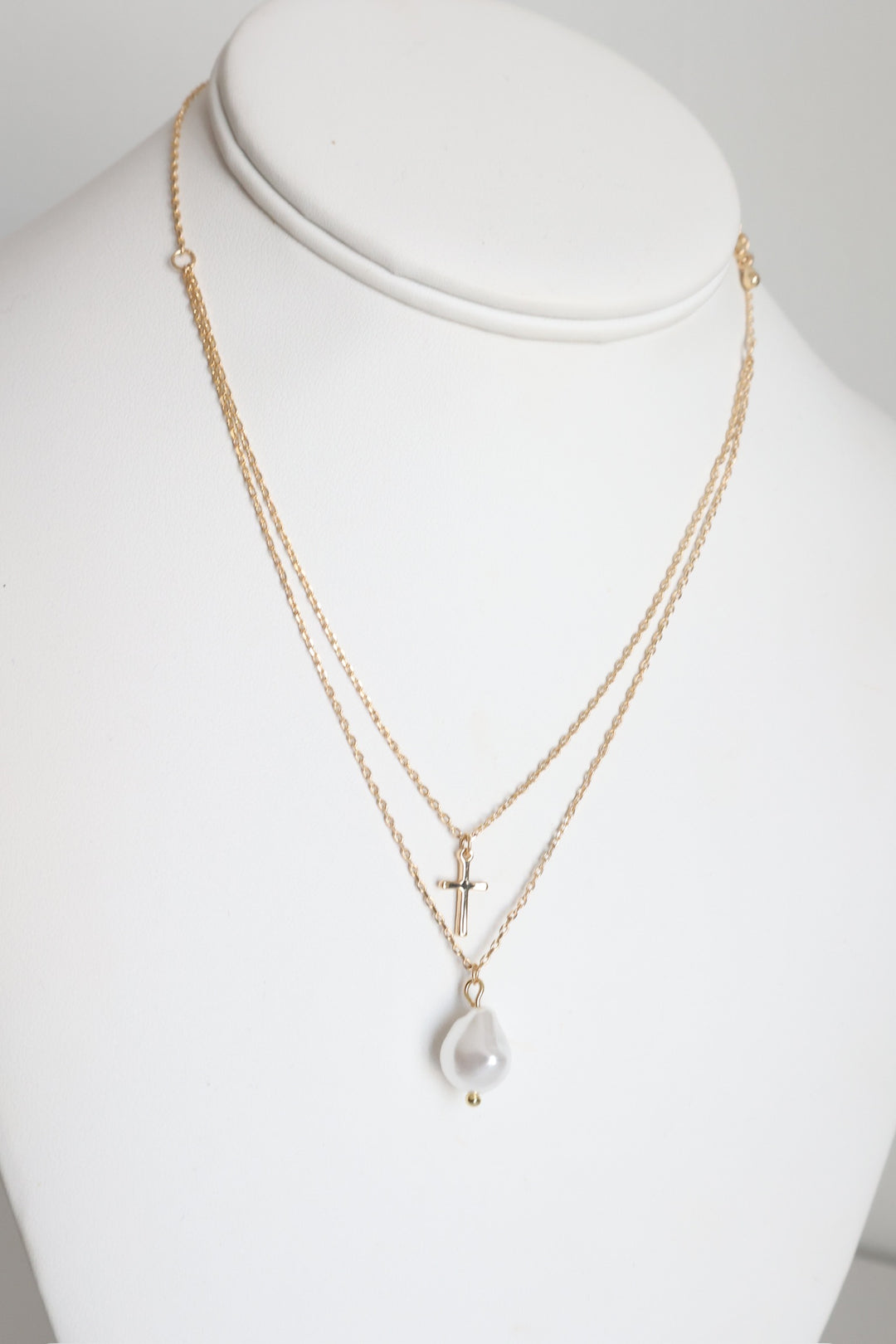Pearl And Cross Charm Necklace