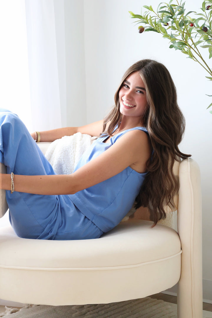 Sloane V-neck Top- Bay Blue(final sale)