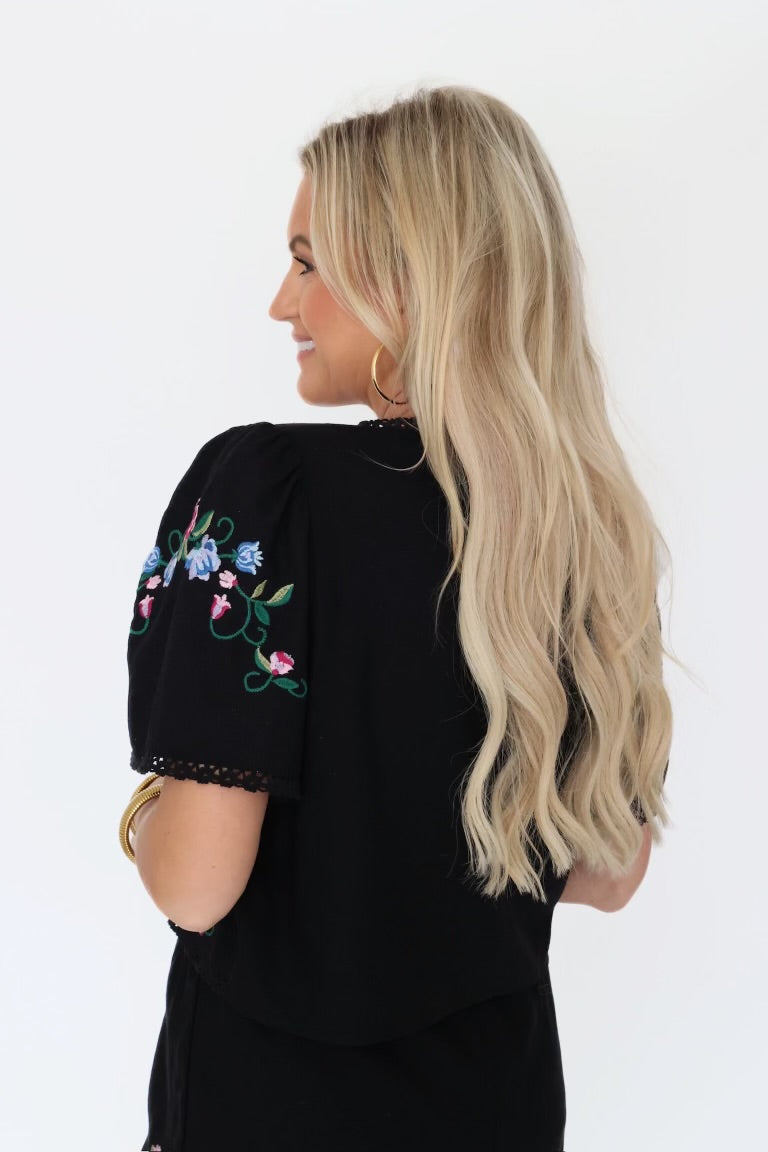 Dolly Embroidered Top - Black (Final Sale)