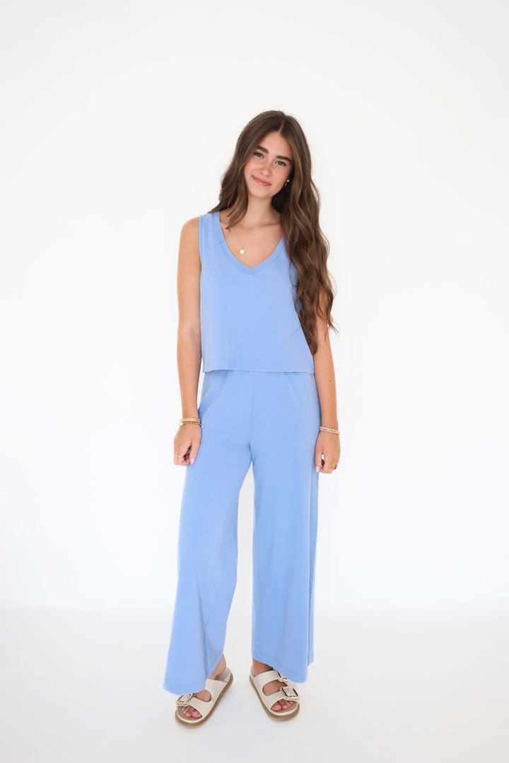 Sloane V-neck Top- Bay Blue(final sale)