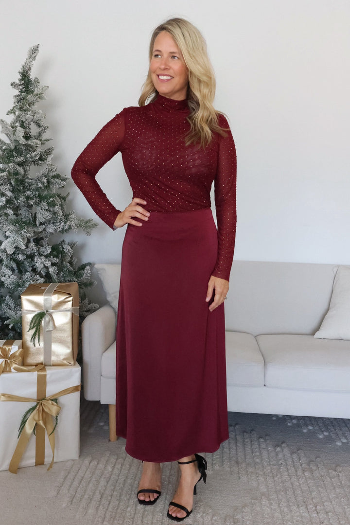 Moonshine Mesh Top- Burgundy