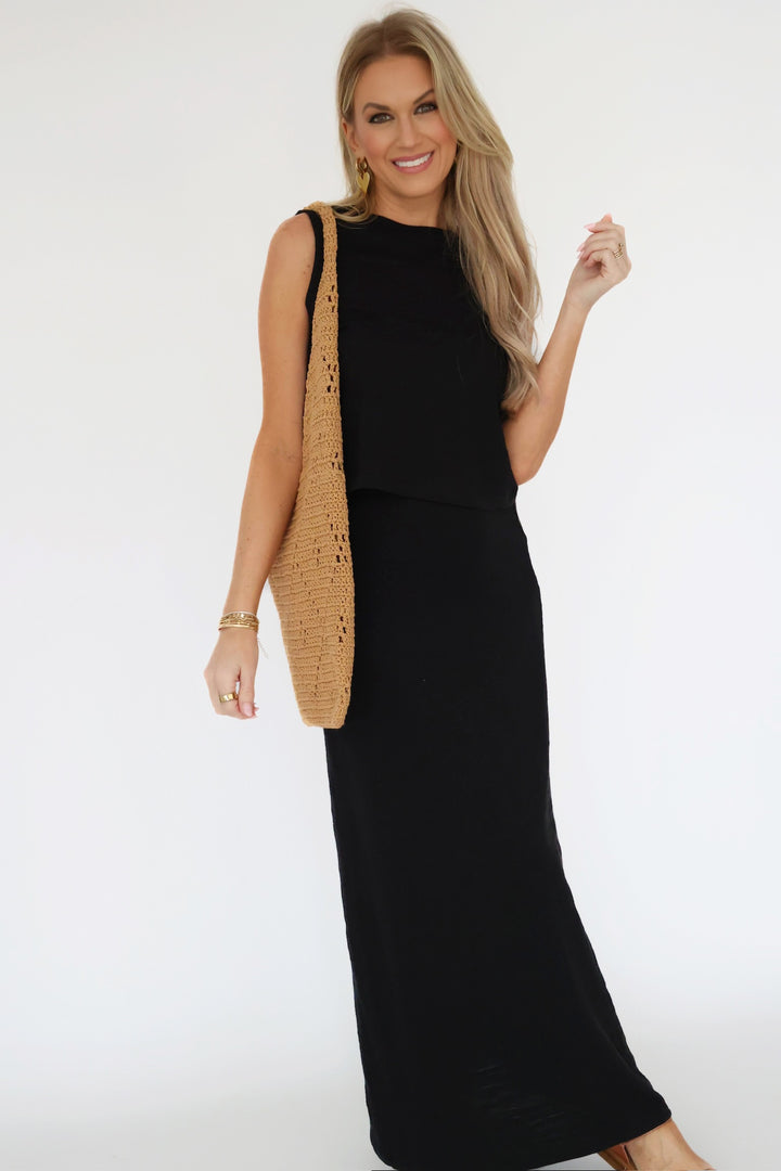 Delavine Textured Midi Skirt - Black(final sale)
