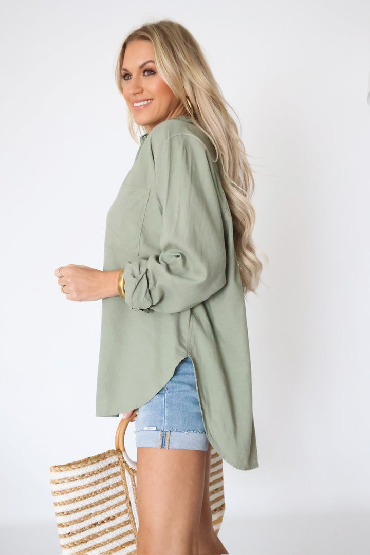 The Perfect Linen Top - Avocado (Final Sale)