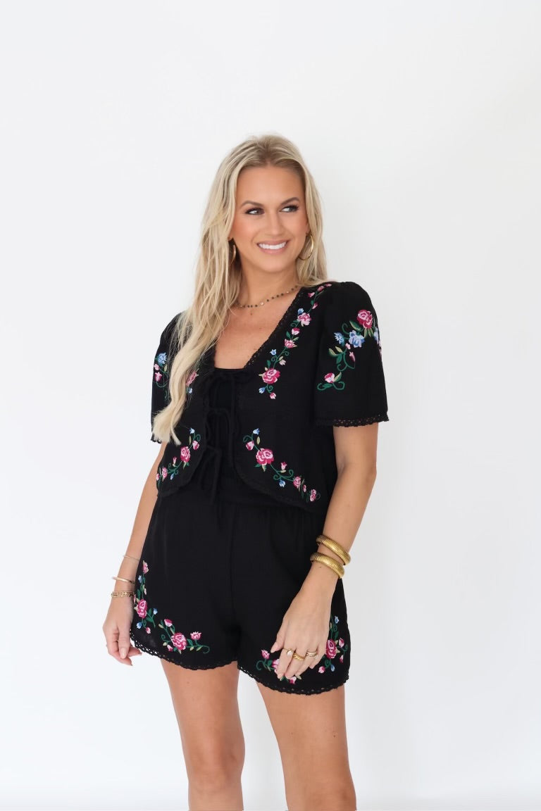 Dolly Embroidered Top - Black (Final Sale)