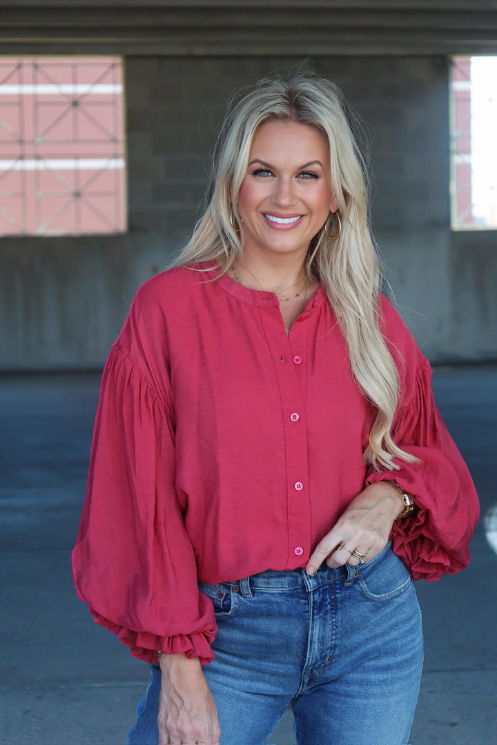 Nicely Done Blouse- Wine Berry