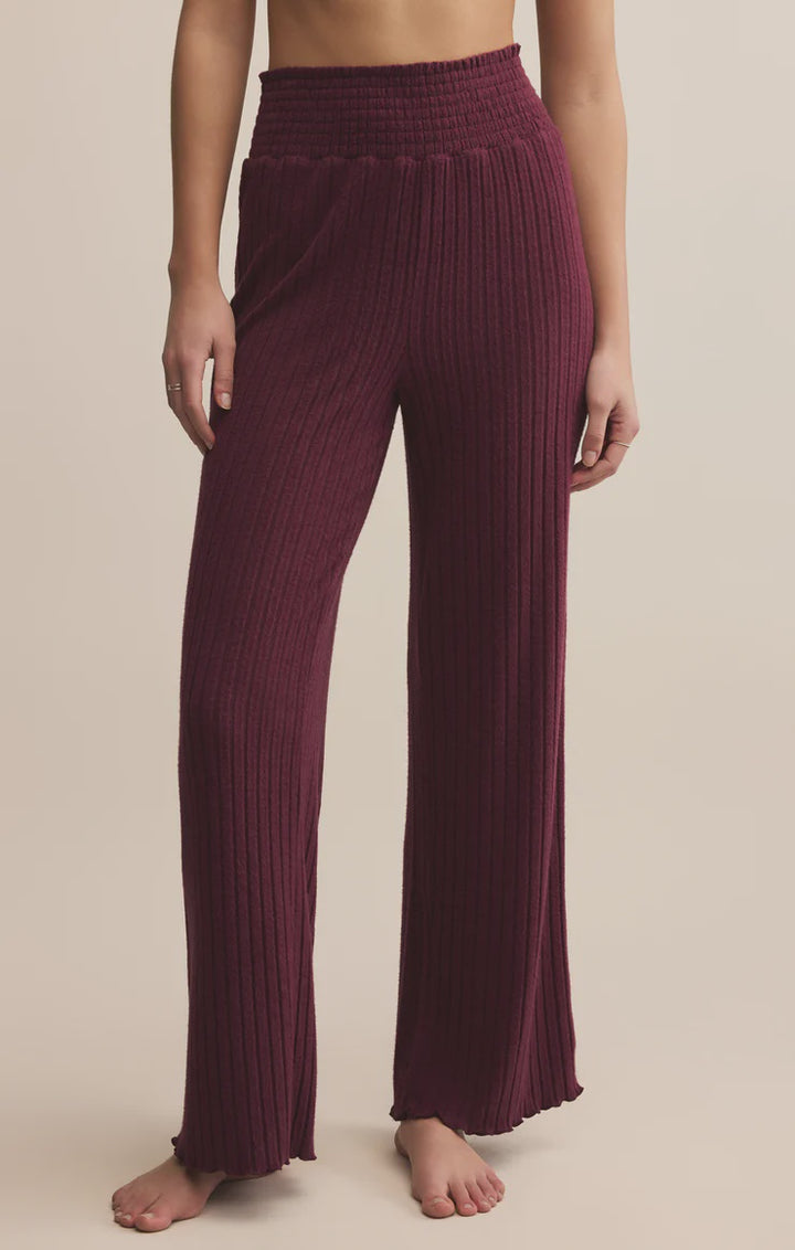 Dawn Smocked Rib Pant- Merlot