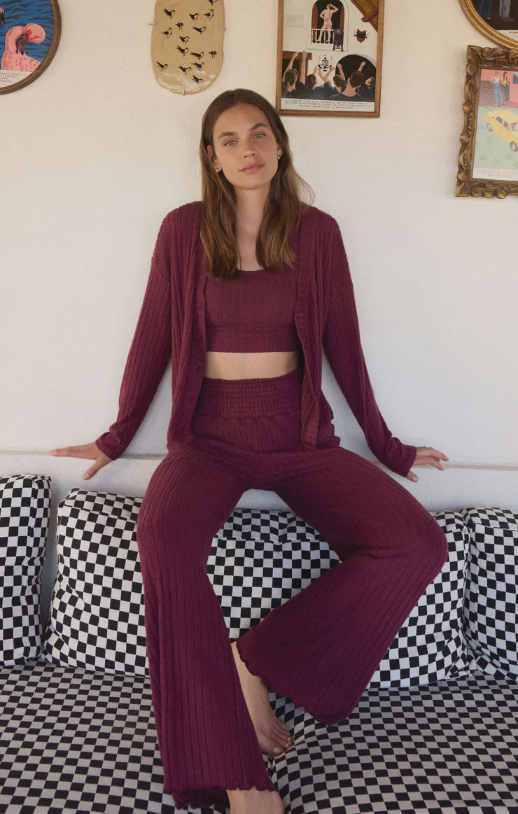 Mara Rib Cardigan- Merlot