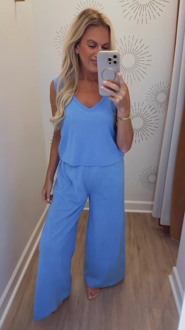 Sloane V-neck Top- Bay Blue(final sale)