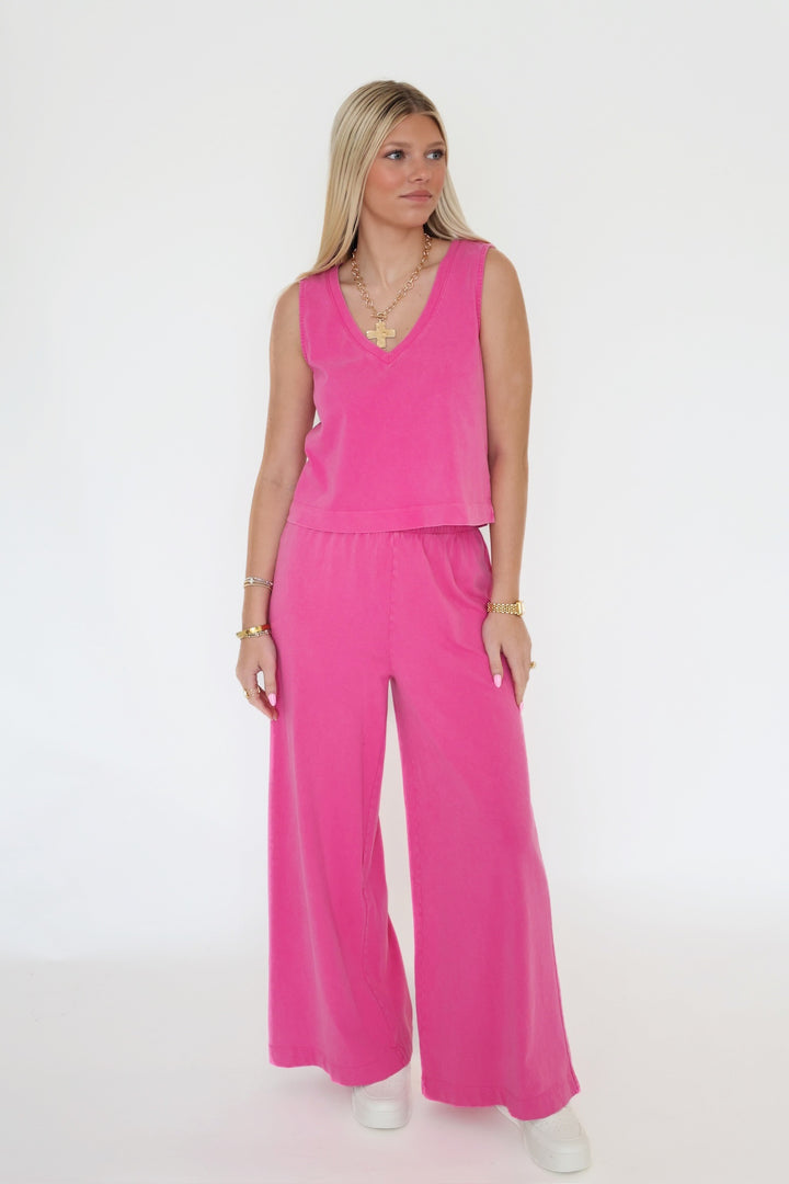 Sloane V-neck Top- Island Pink
