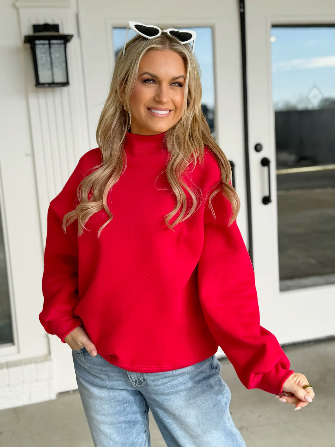 Buyer Mock Neck Sweatshirt- Red