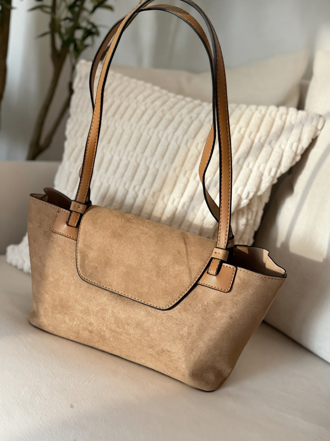 Reese Faux Suede Bag- Taupe