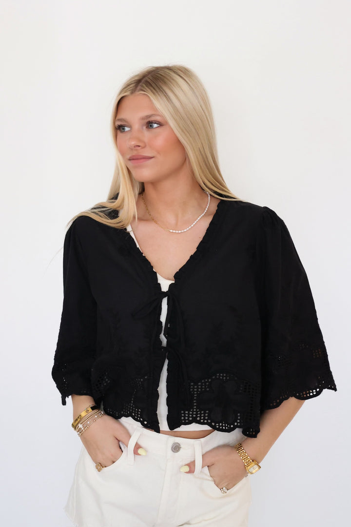 Daisy Tie Front Blouse- Black