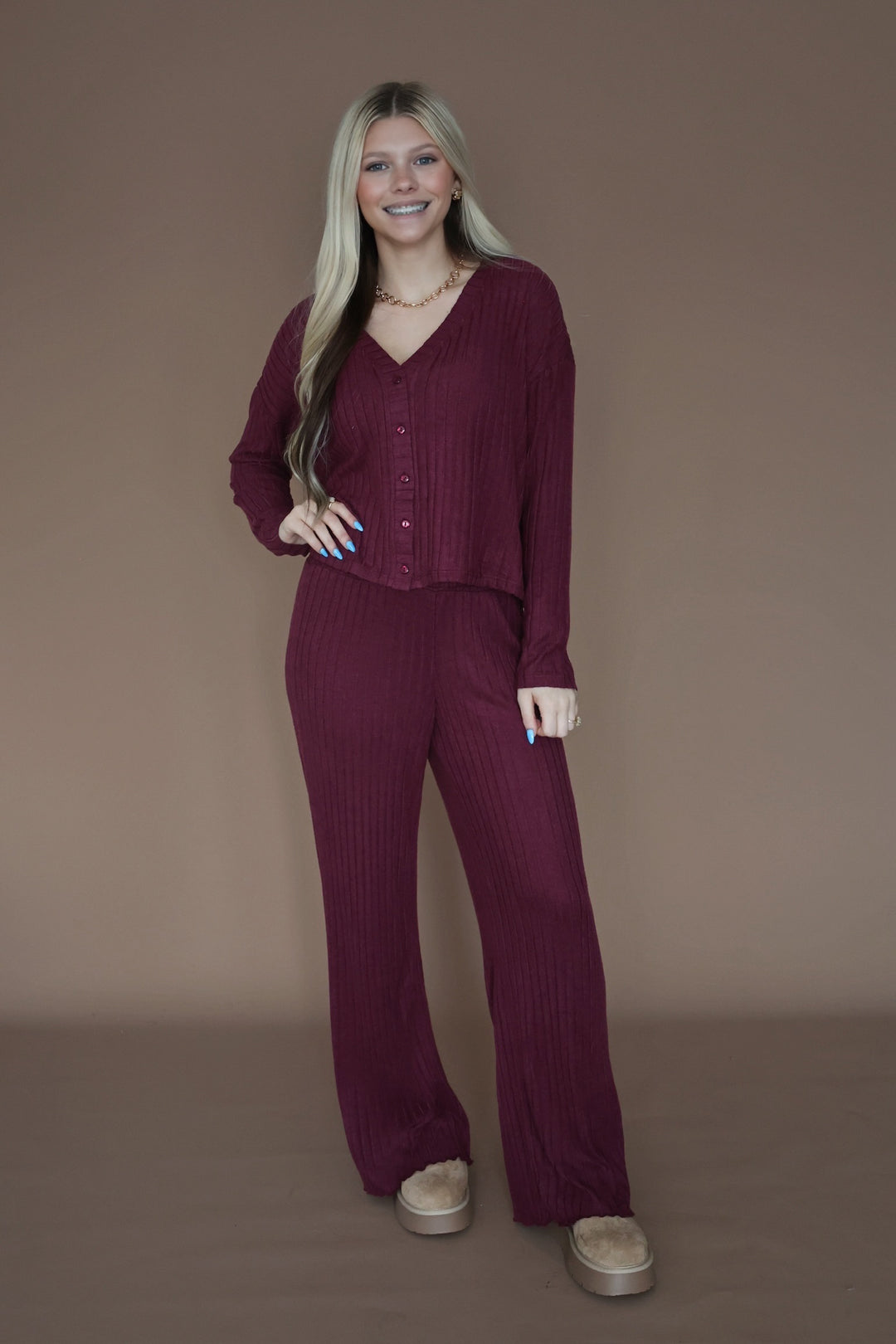 Mara Rib Cardigan- Merlot