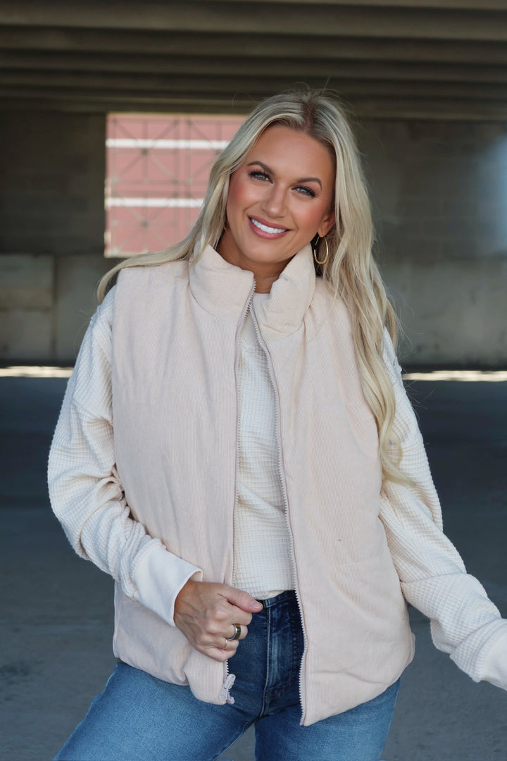 Reversible Corduroy Vest- Ivory