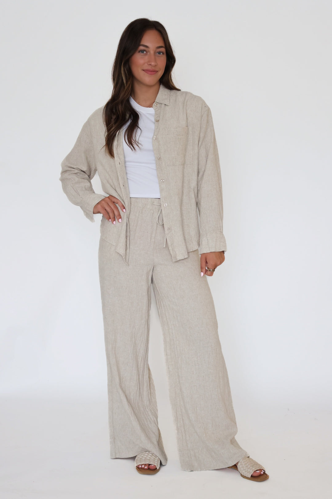 Alfie Linen Button Up - Flax