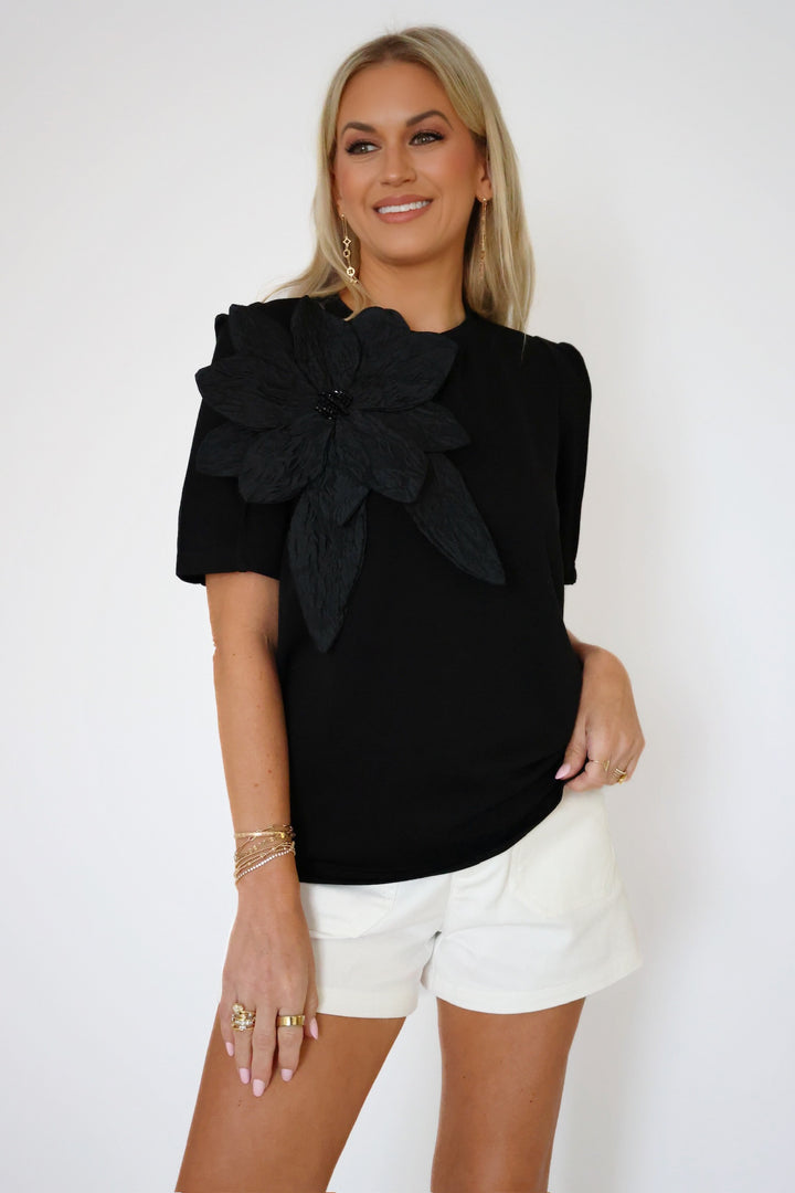 Helena Flower Top- Black