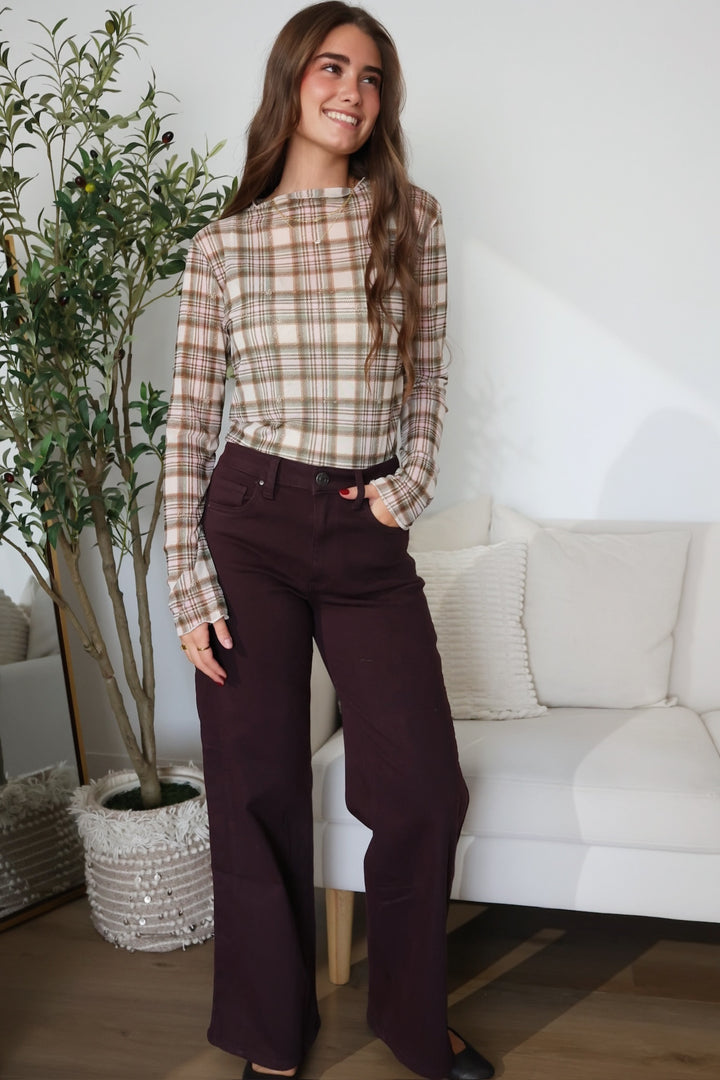 Joy Plaid Top- Oatmeal
