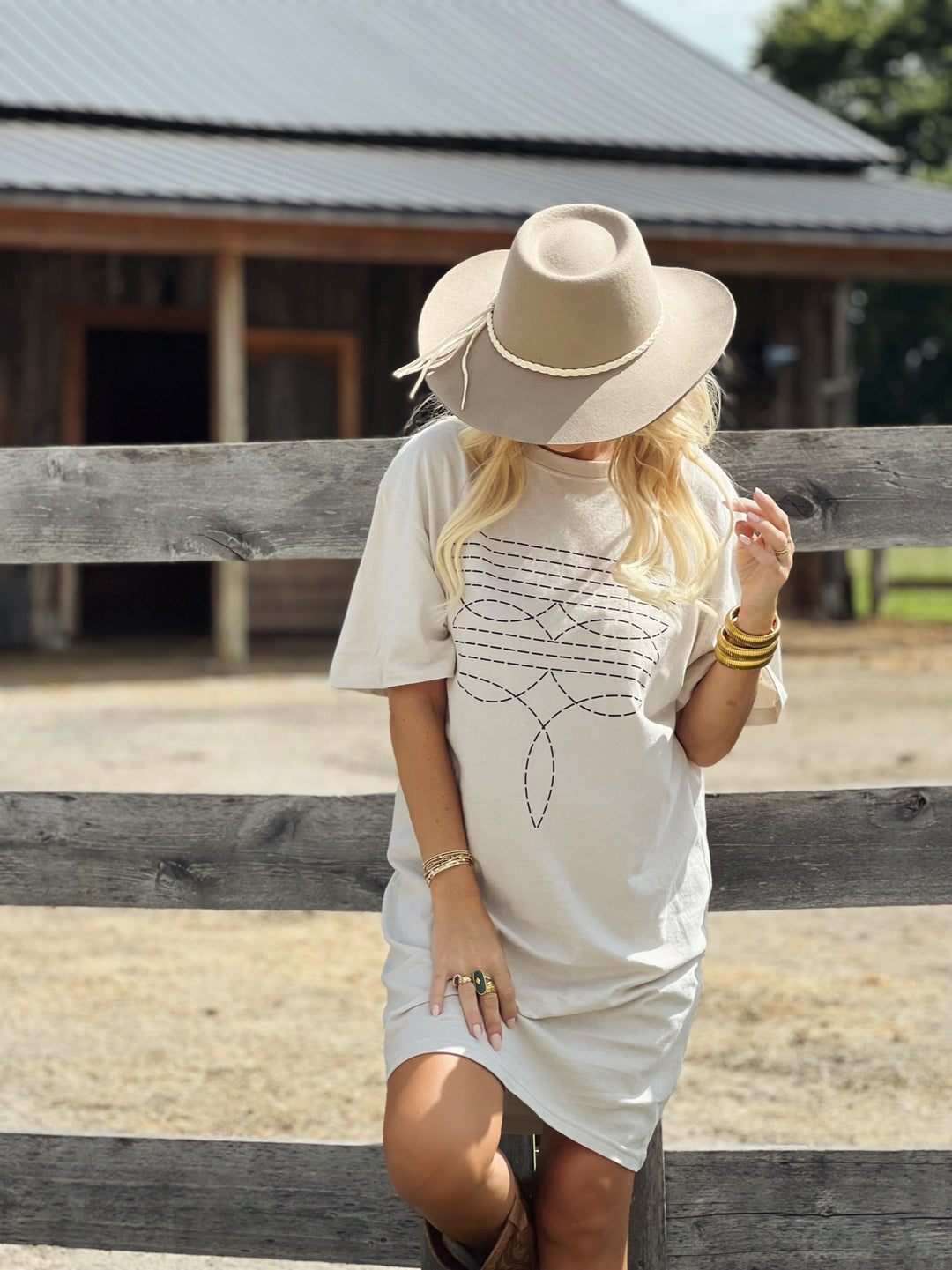 Out West T-Shirt Dress - Bone(FINAL SALE)