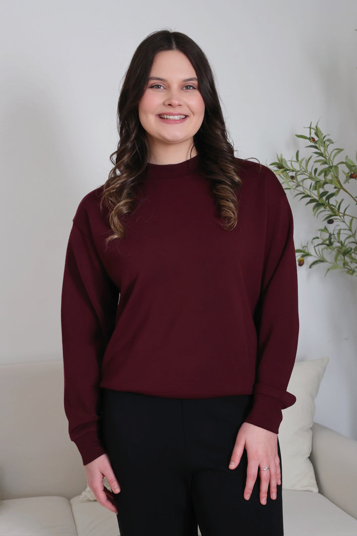 Scuba Mock Neck Pullover- Dark Cherry