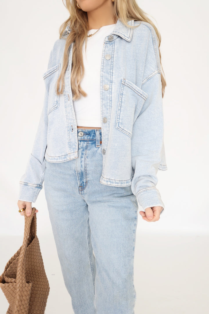 All Day Cropped Knit Jacket - Washed Indigo