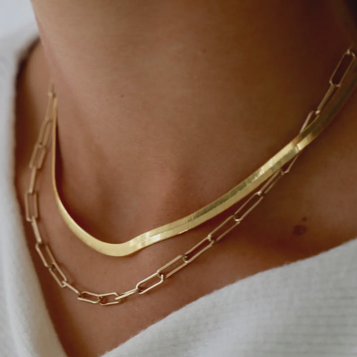 Herringbone Chain Necklace- Gold Plated