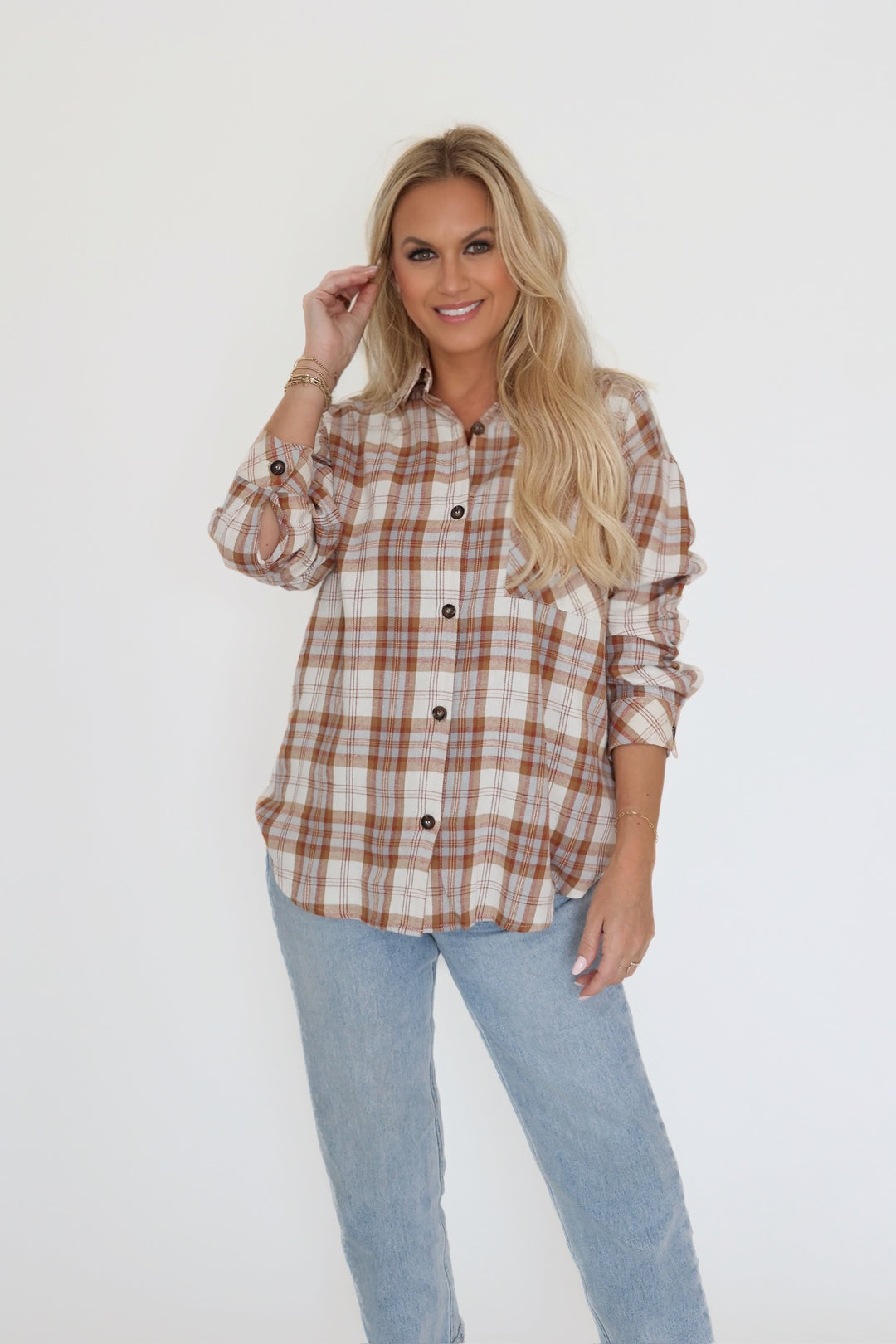 Leah Plaid Shirt - Camel