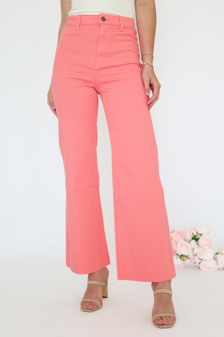 Harper Wide Leg Jean - Flamingo Pink (FINAL SALE)