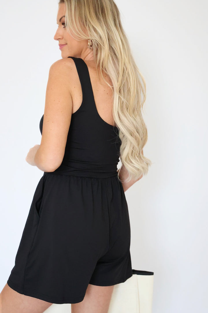 Camila Tank Romper - Black