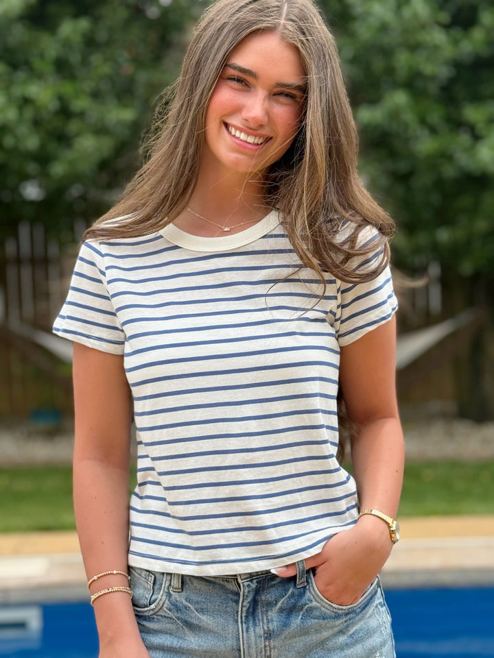 Junie Stripe Tee- Navy